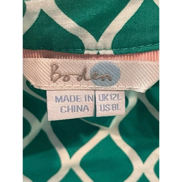 Boden Green White Geometric Lara Wrap Tea Picnic Short Sleeve Dress 8L - Picture 14 of 16